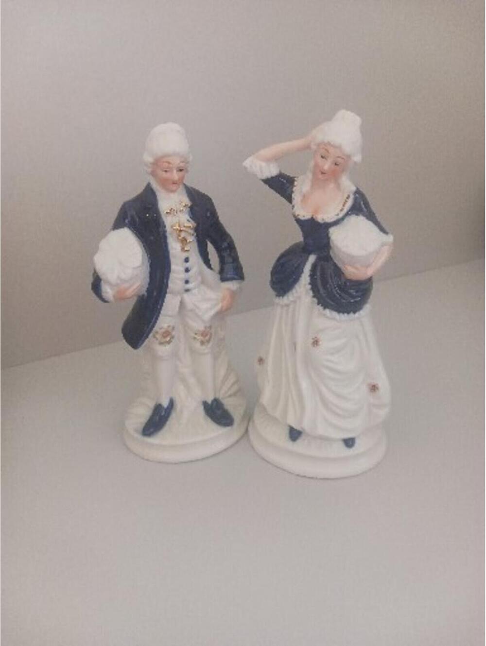 Blue And White Delft Style Colonial Man And Woman Made In Taiwan